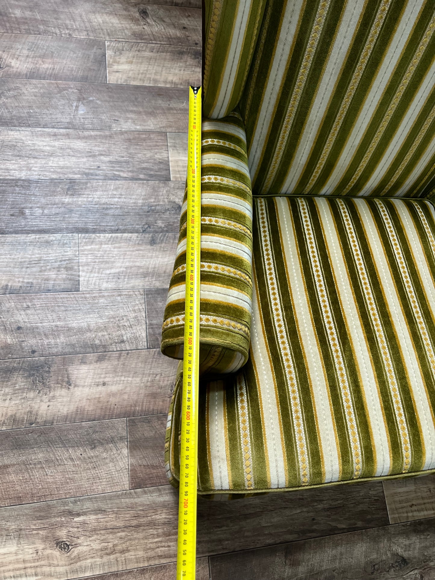 2.Green stripe wingback chair