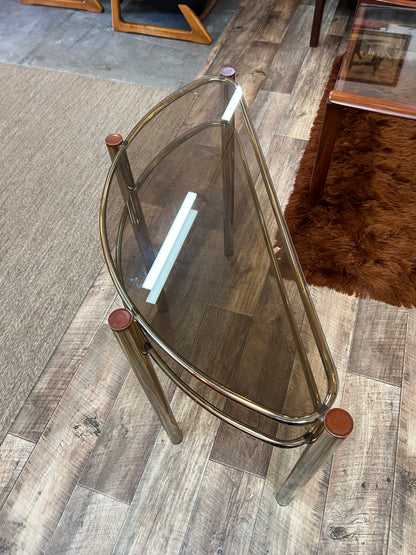 Brass Half Moon Console Table with Smoked Glass / Two-Tier Hall Table