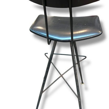 WD Wallace Mid-Century Atomic Bar Stool – Black Vinyl & Wrought Iron Frame