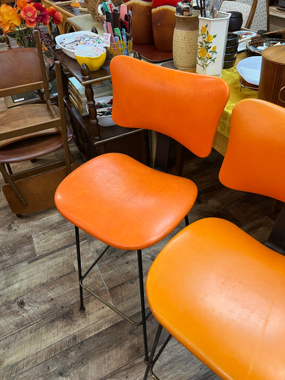 Orange Vinyl Bar Stools – Set of 3