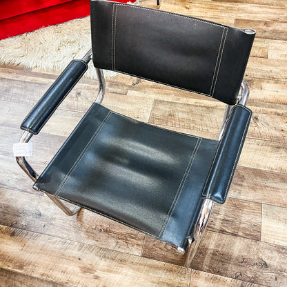 Black Leather & Chrome Cantilever Armchair