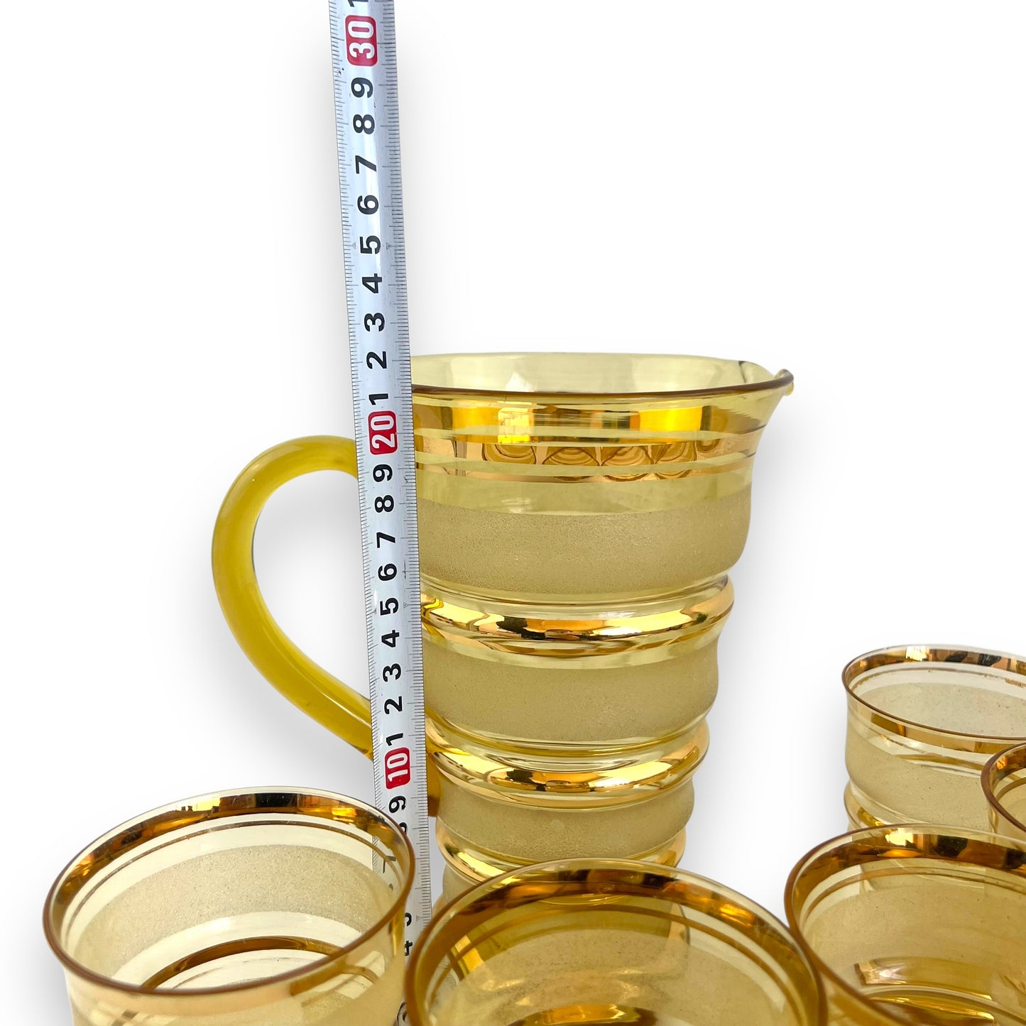 Gold banded frosted glasses and jug set