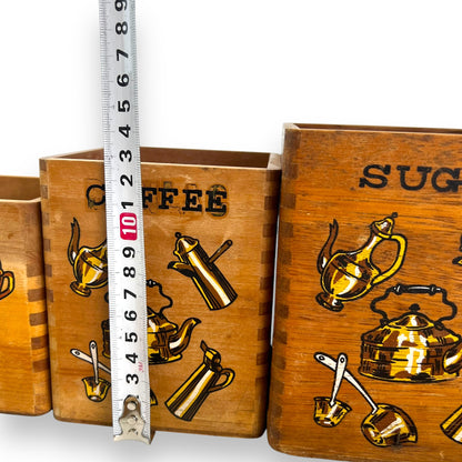 Wooden Kitchen Canister Set - Tea, Coffee, Sugar, Flour
