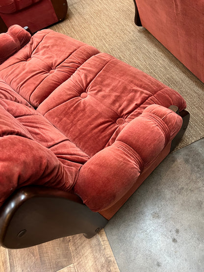 #1 Pink Velvet 2 Seater Lounge with Timber Frame