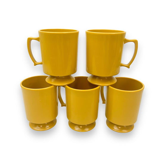 Yellow Plastic Coffee Cups Mid Century Modern Stacking Mugs