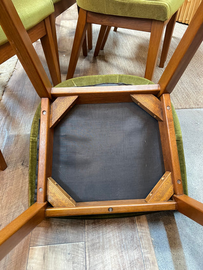 Set of 6 Vintage Australian Mid-Century Green Velvet Dining Chairs