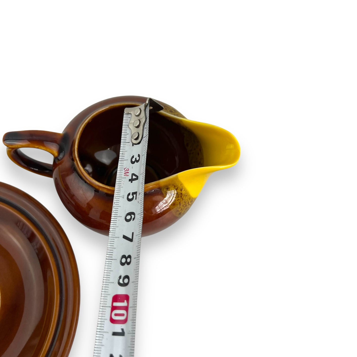 Brown & Yellow Tea Cup, Saucer & cream jug