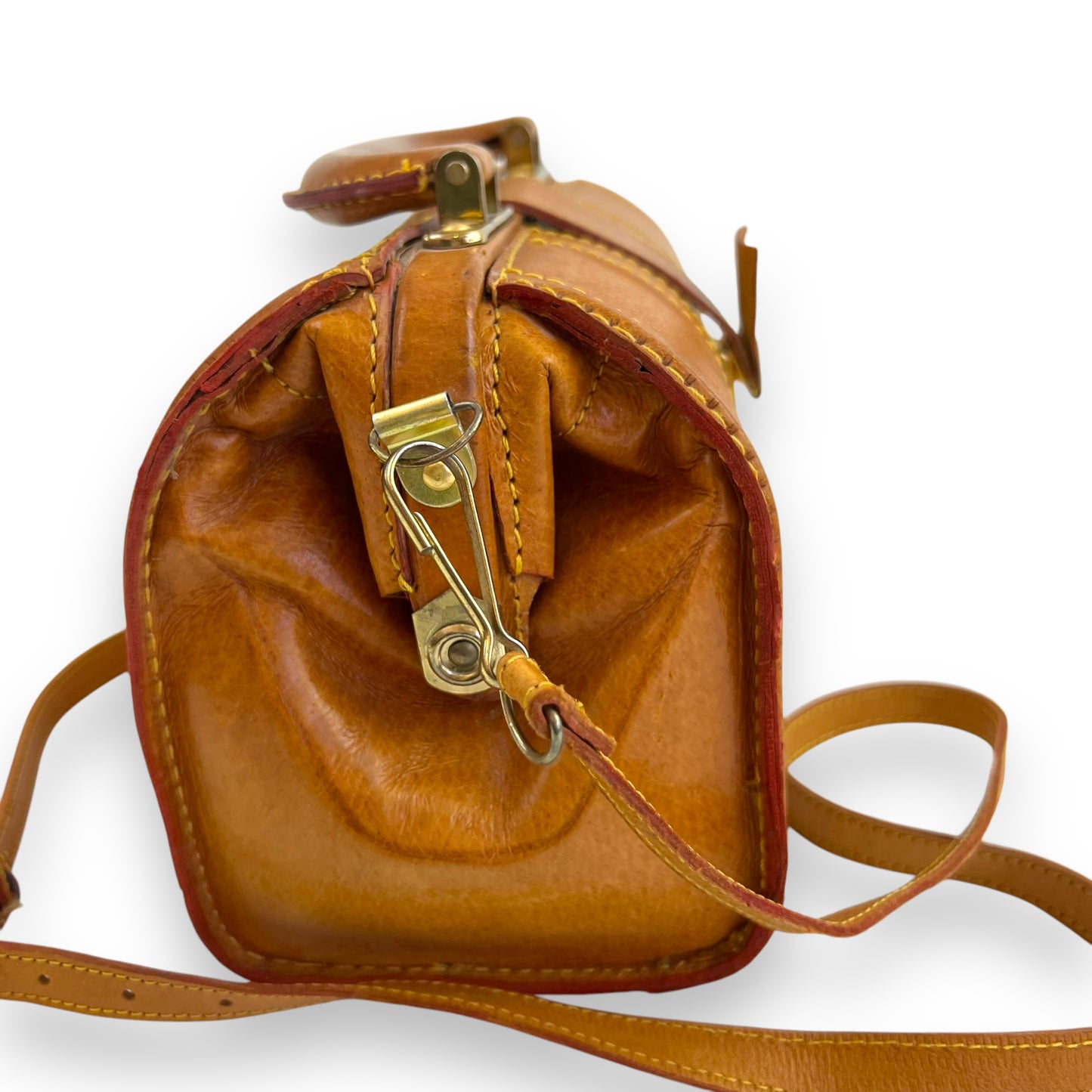 Structured Tan Leather Bag with Top Handle and Strap