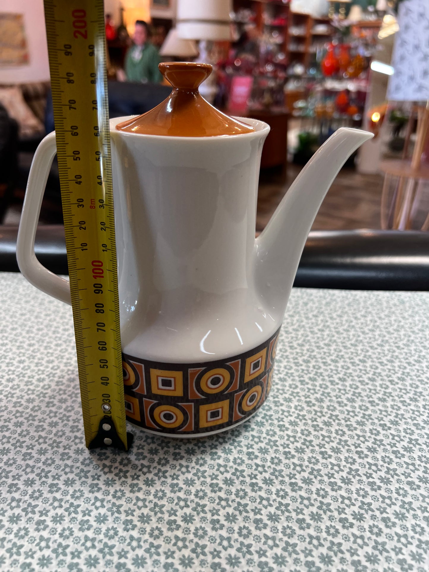 1970s Retro Coffee Pot – Geometric Pattern Ceramic Coffee Server – Made in Japan