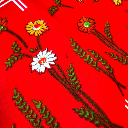 Red Checkered Tablecloth with Floral Pattern – Retro Home Decor