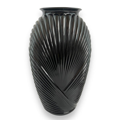 Black 1980s ribbed glass vase