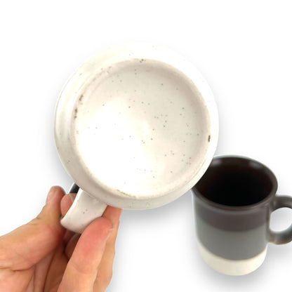 Brown, grey & white strip mug set of 2