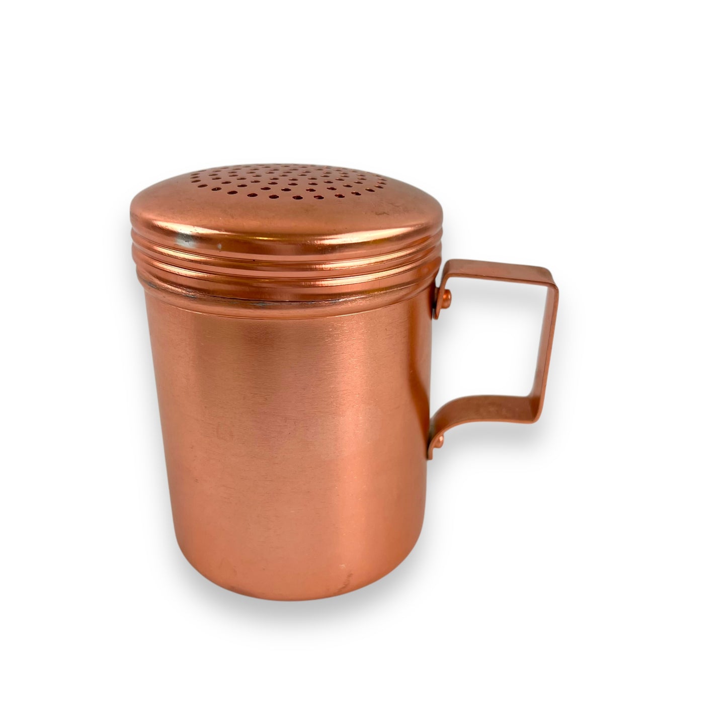 Rose gold coloured metal condiment shaker