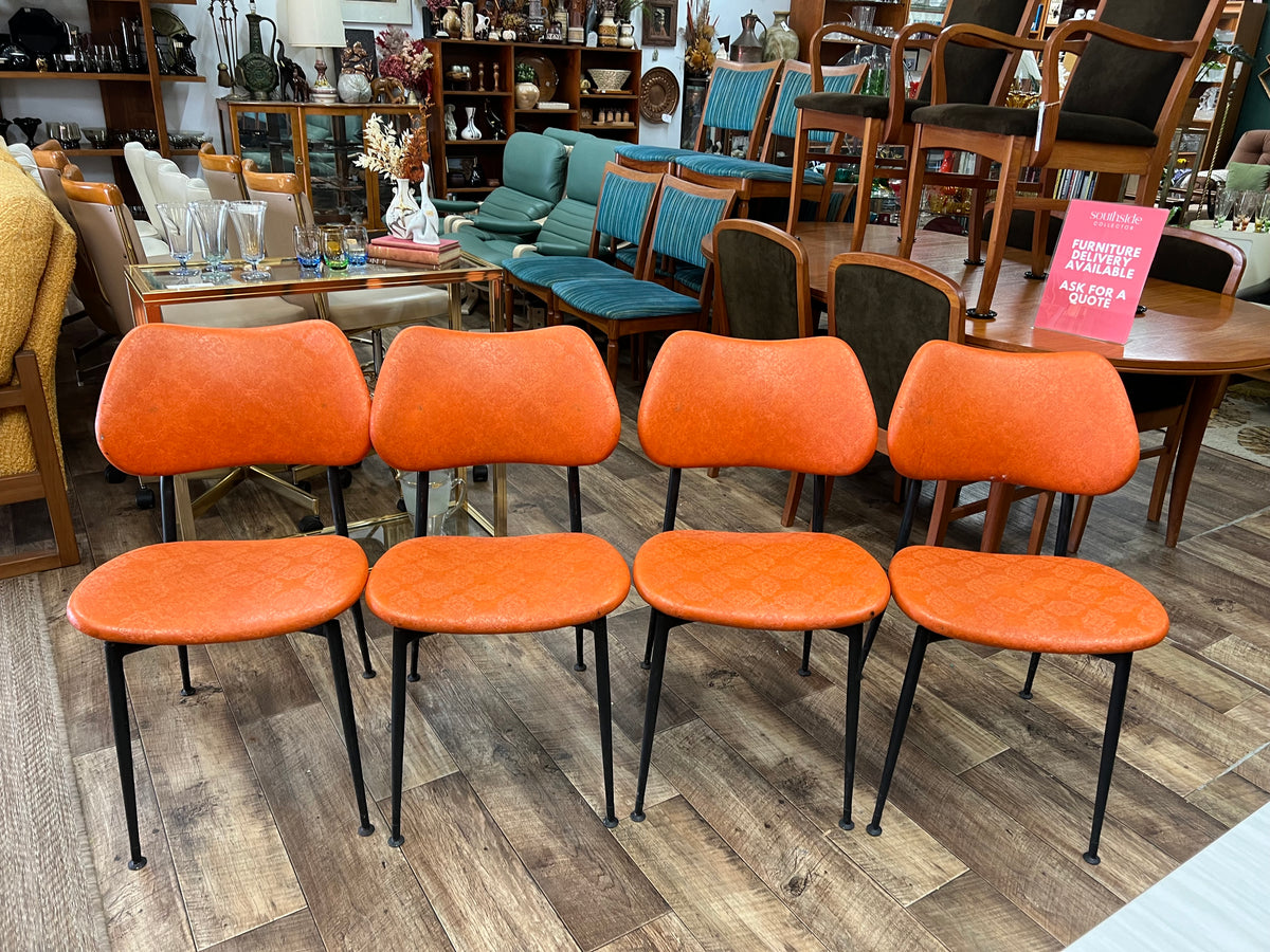Set of 4 Orange Vinyl Dining Chairs