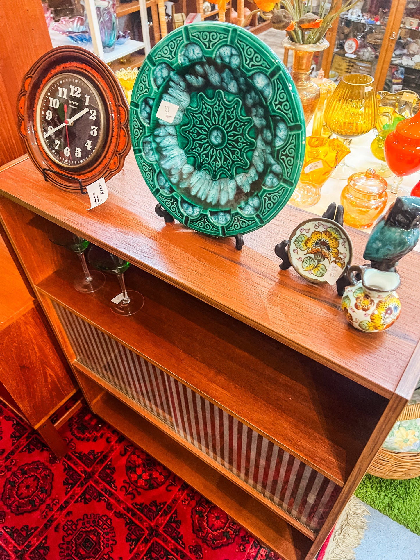 Mid-Century Danish Teak Bookcase with Ribbed Glass Sliding Doors, 1960s