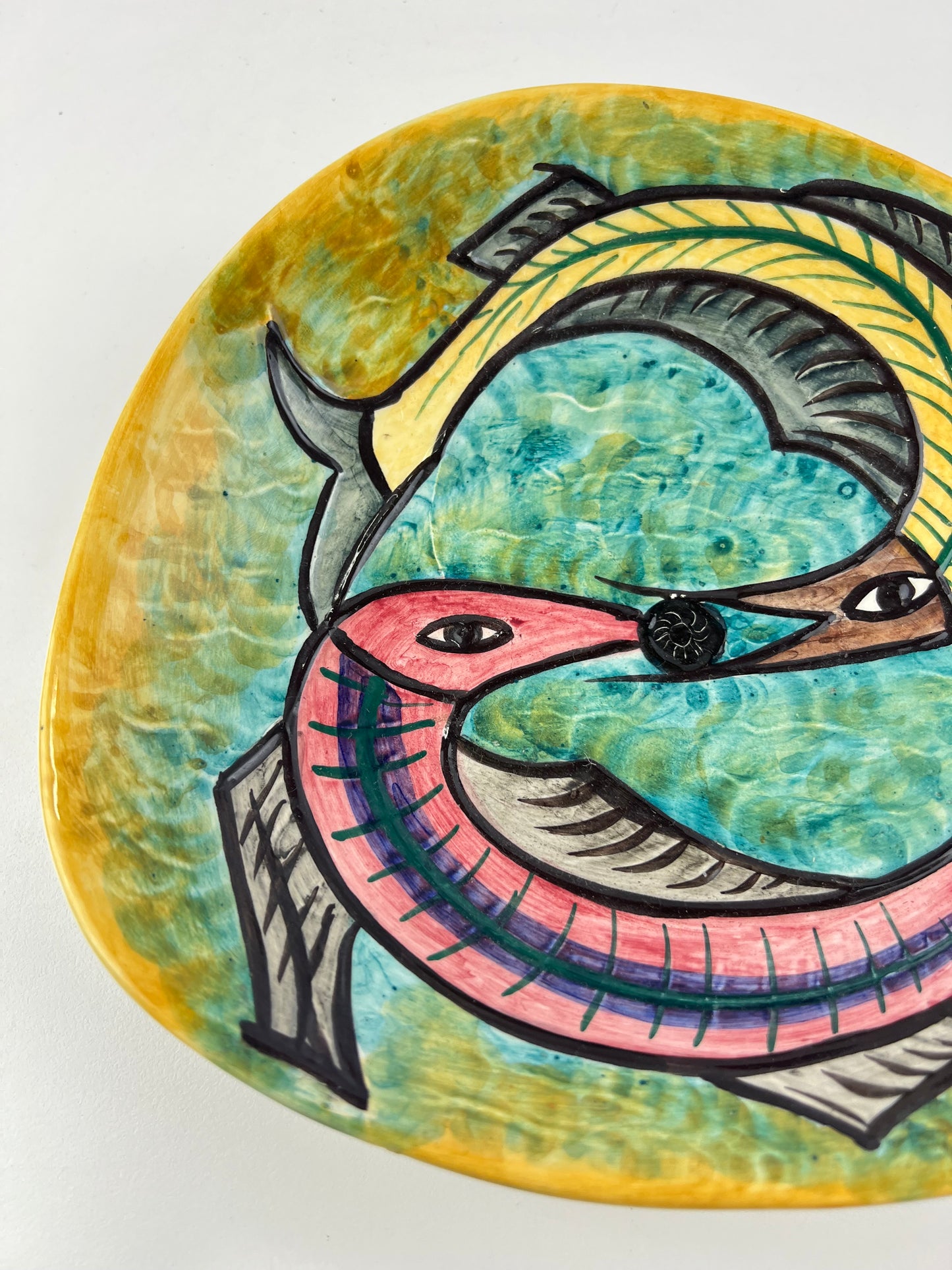 Hand-Painted Modernist Fish Ceramic Dish
