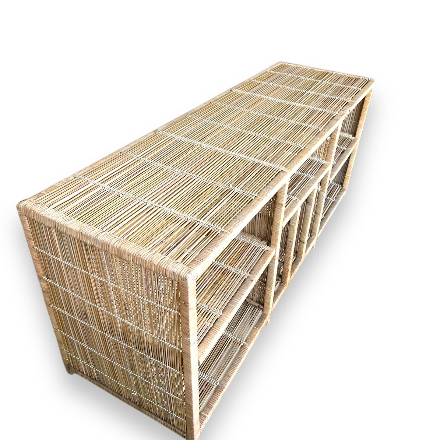Cane Wicker Console Media Unit / Storage Shelving