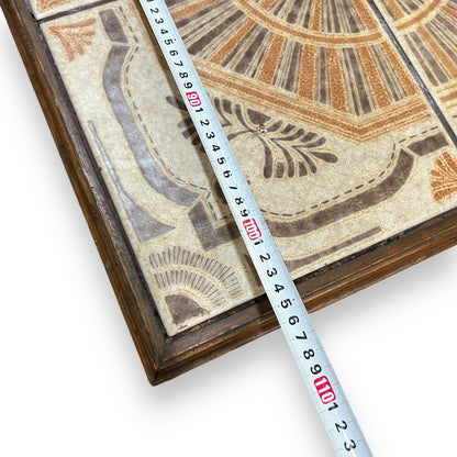 Large tile coffee table orange and brown retro pattern tiles wooden frame