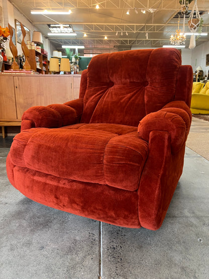 Rust Red Velvet Lounge Chair – Retro Plush Armchair, 1970s