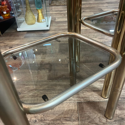 Pair of Vintage Brass & Smoked Glass Side Tables