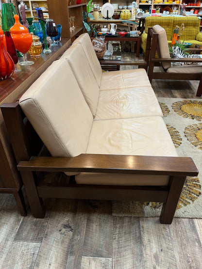 Mid-Century Modern Timber & Leather Three-Seater Lounge