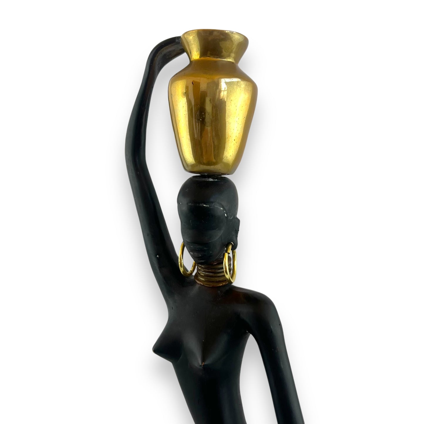 Karl Hagenauer Standing African Woman Brass Sculpture - Gold Skirt & Basket