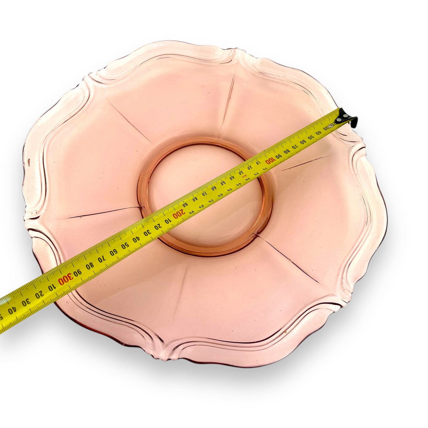Pink Depression Glass Plate – Elegant Scalloped Edge Serving Platter