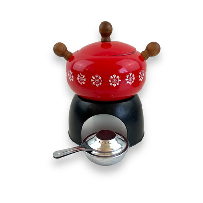 Red & Black Enamel Fondue Pot – Snowflake Design