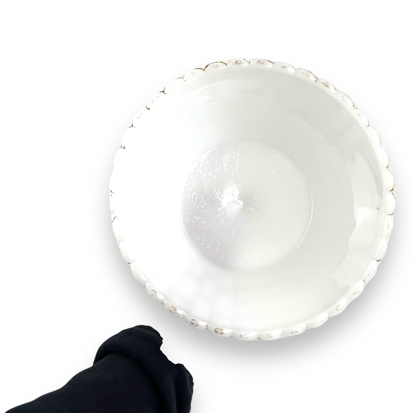 Milk Glass Basketweave Pedestal Bowl w/ Floral Etching Inside