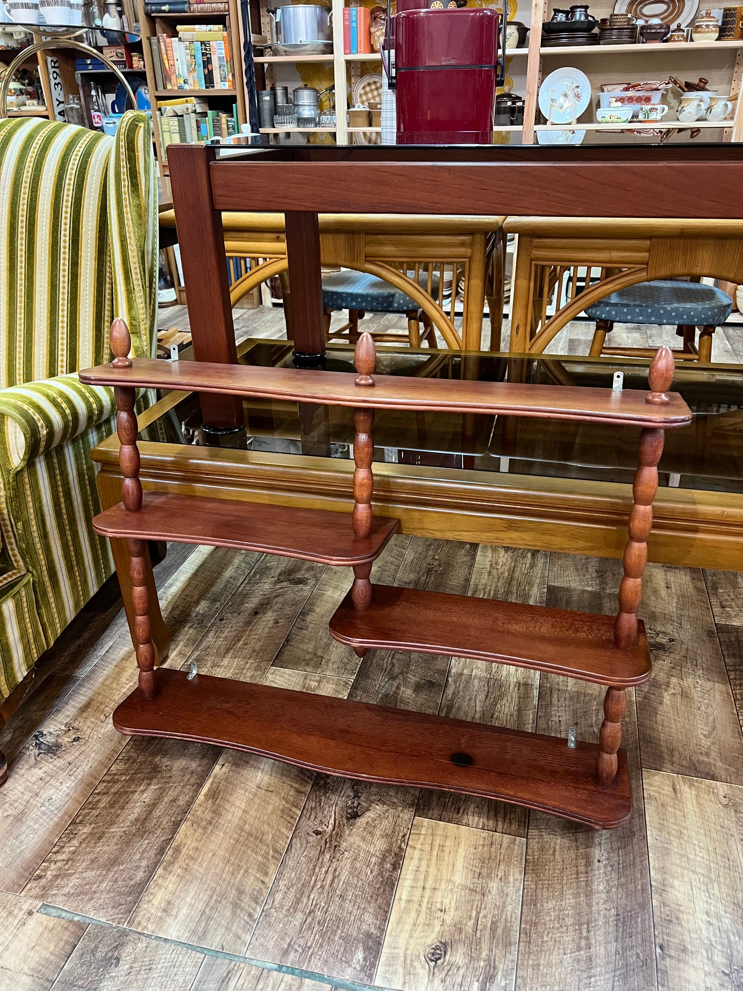 Timber Hanging Display Wall Shelf with Turned Spindles
