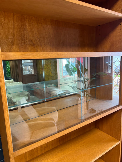 Mid-Century Display Cabinet with Glass Sliding Doors & bottom Storage cupboards