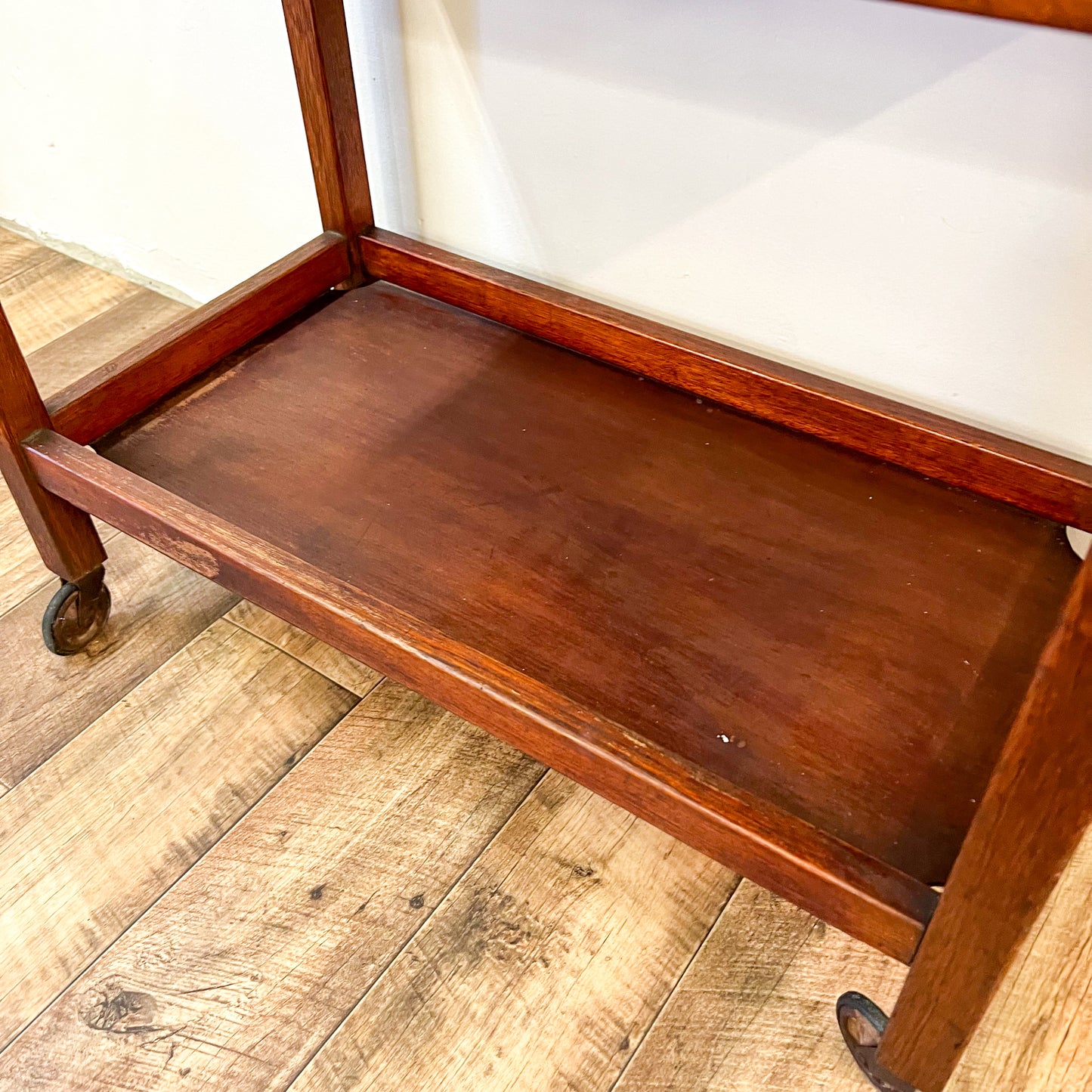 Vintage two tier wooden tea / bar cart trolley with drawers