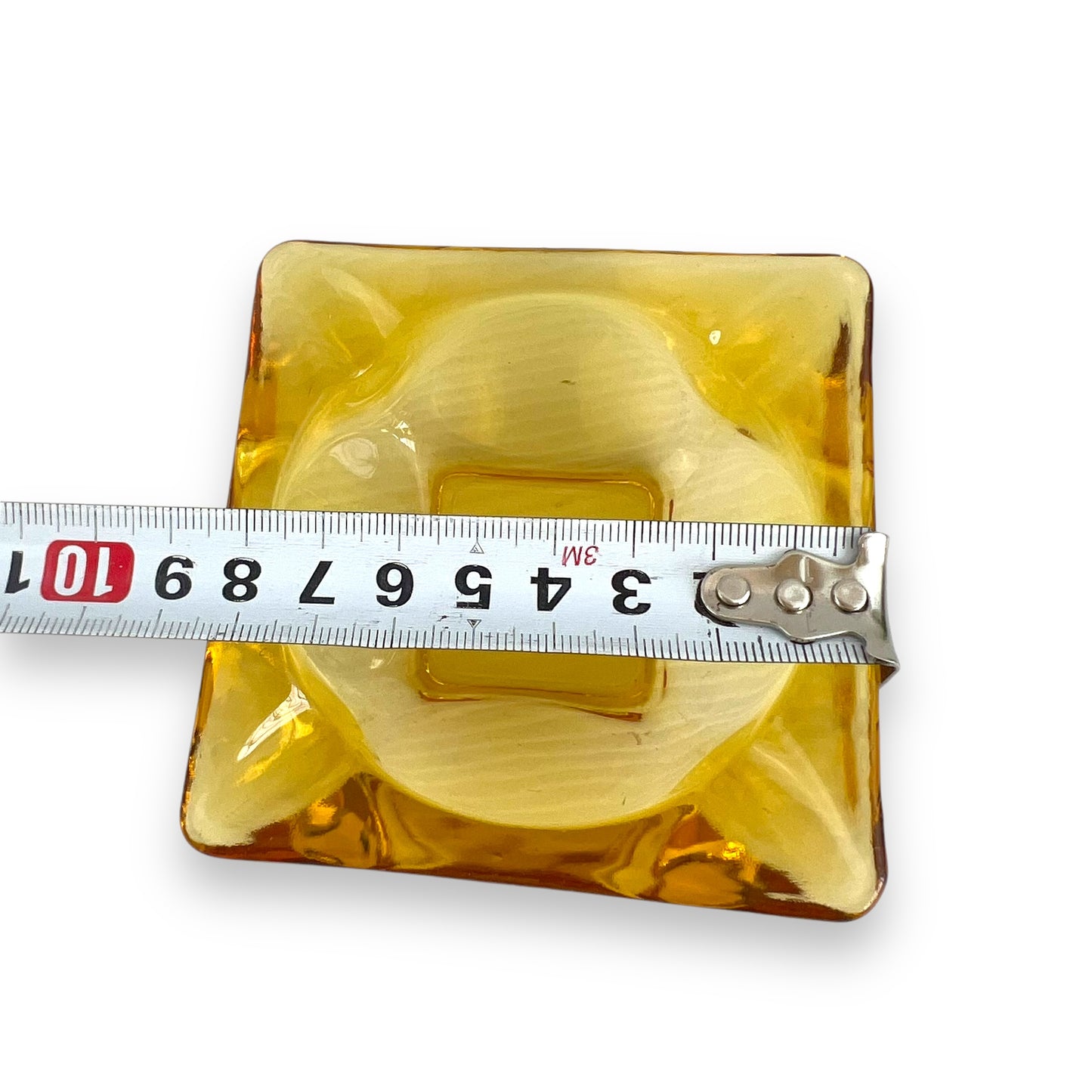 Yellow glass square ashtray