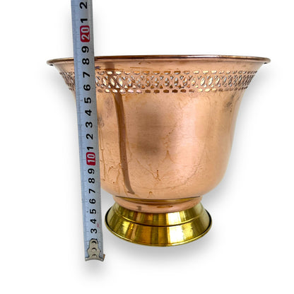 Copper Vase / Plant Pot with Intricate Cutout Design and Brass Base