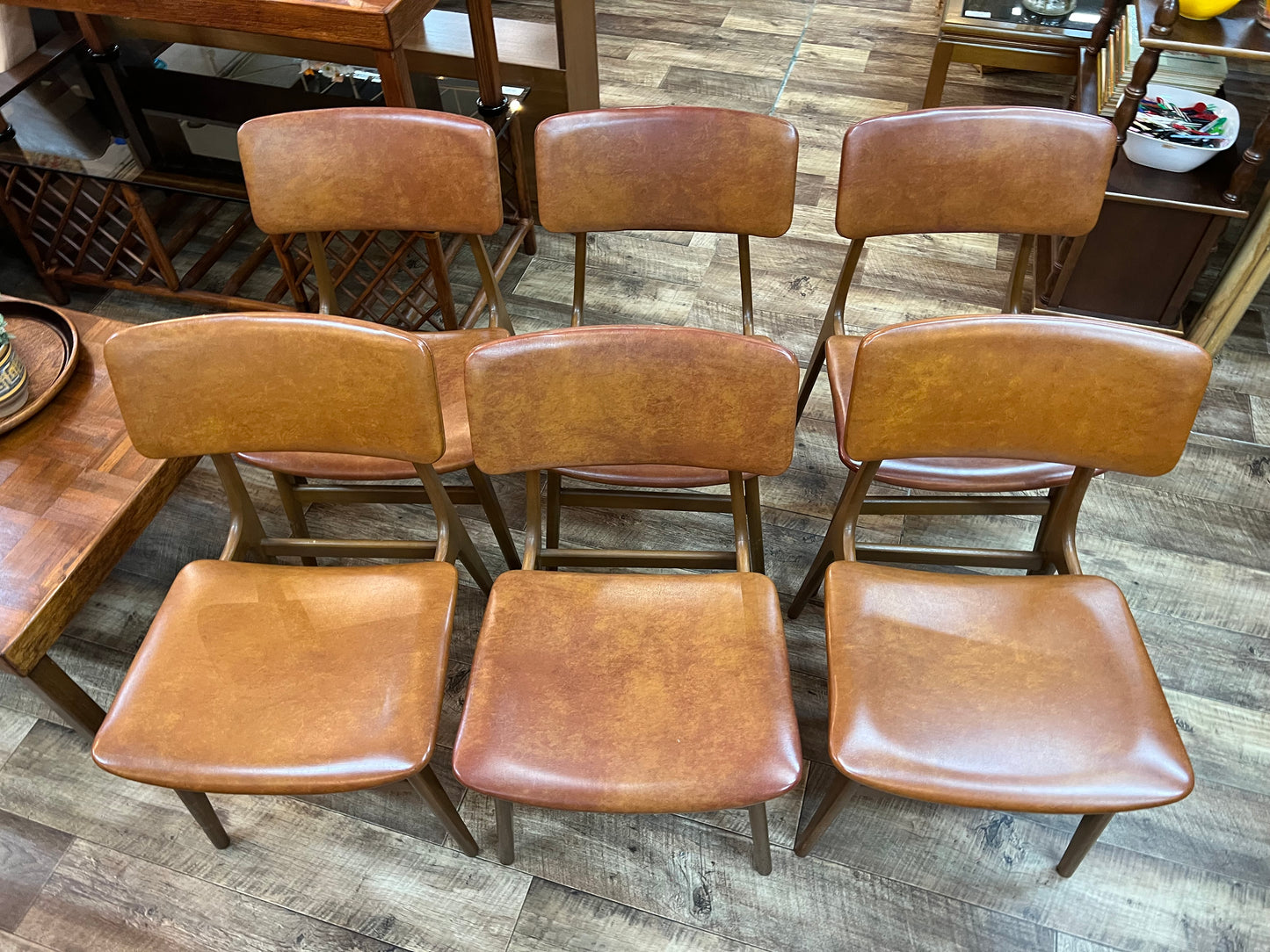 Set of 6 HiFi Mid Century Dining Chairs with brown upholstery