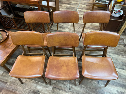 Set of 6 HiFi Mid Century Dining Chairs with brown upholstery