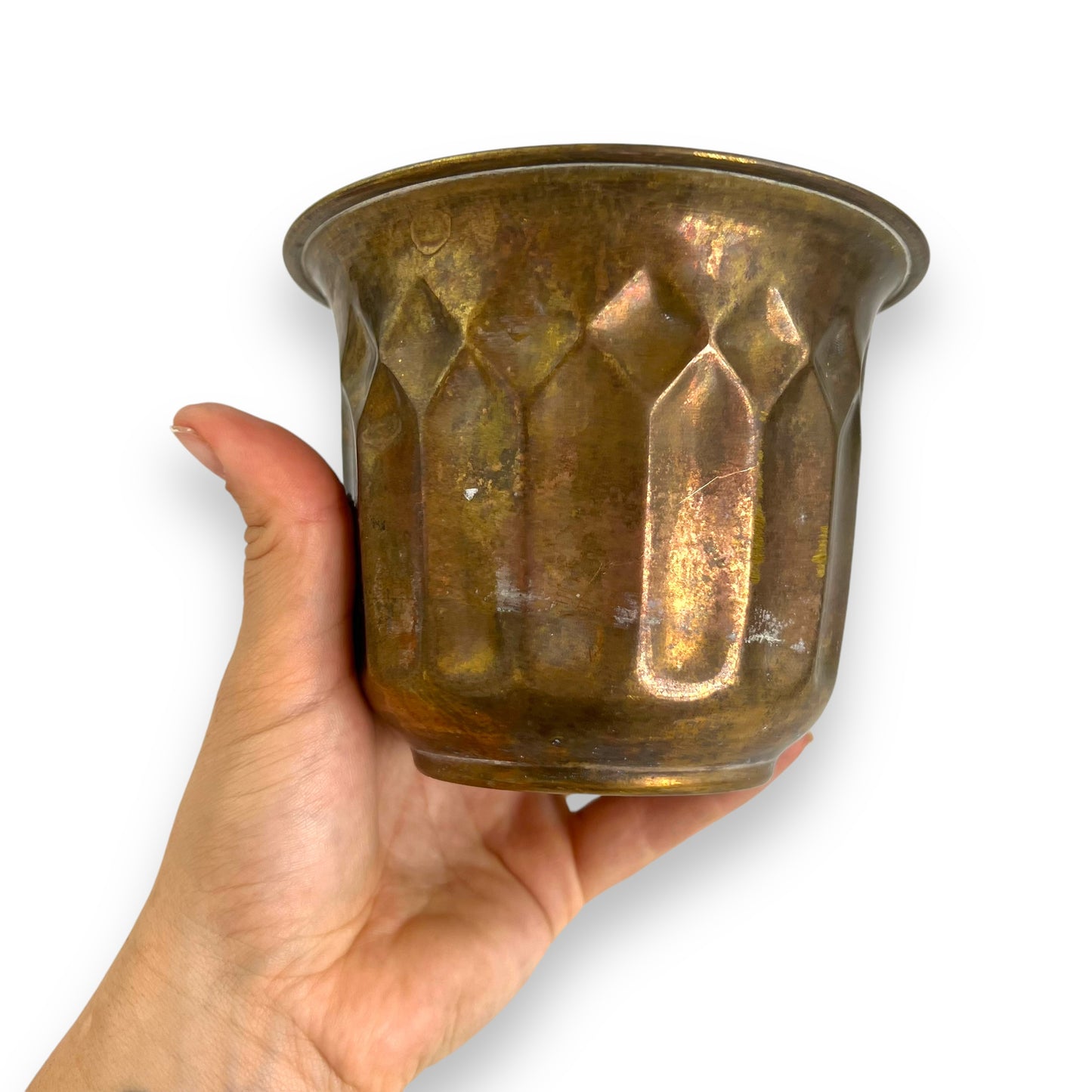 Small Brass Planter Pot Diamond Pattern