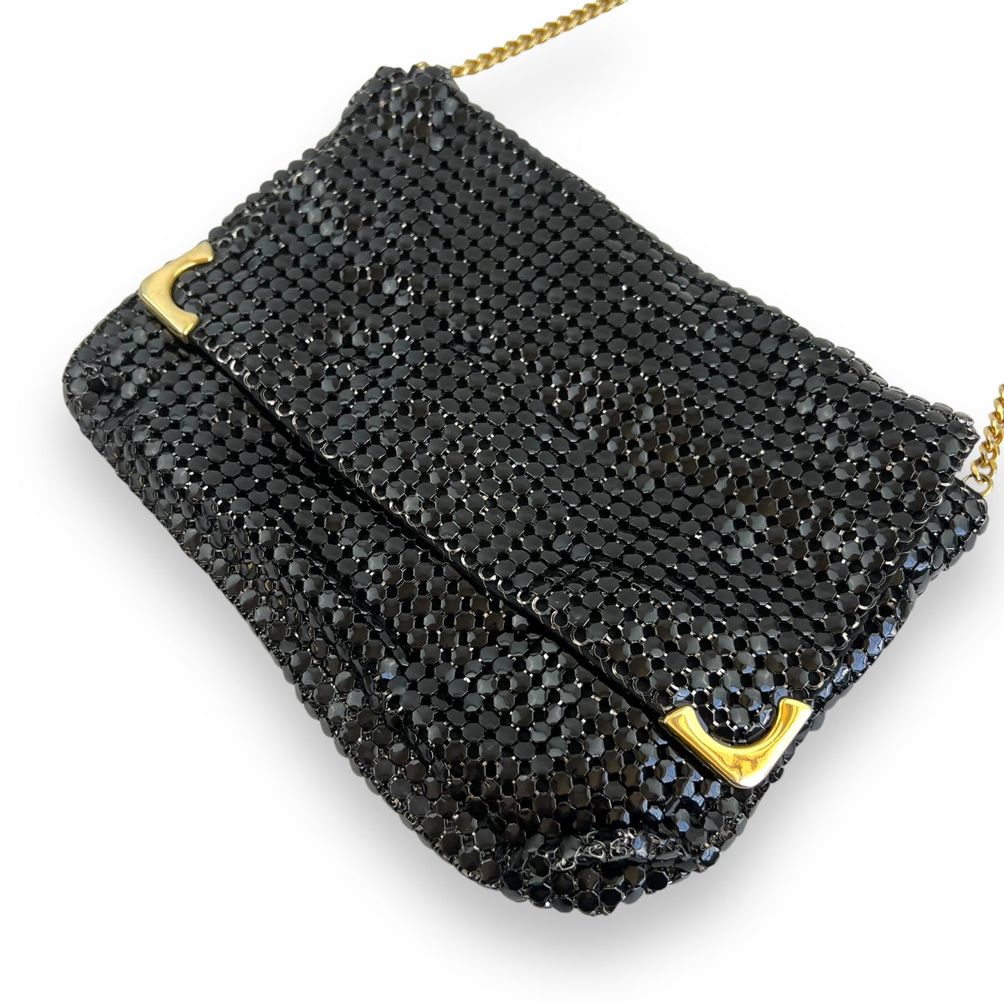 Vintage black mesh purse with gold chain strap