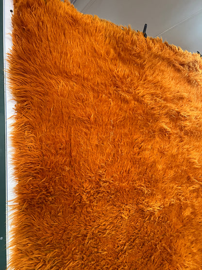 Orange Flokati Wool Rug – Large Shag Pile Statement Rug, Professionally Cleaned