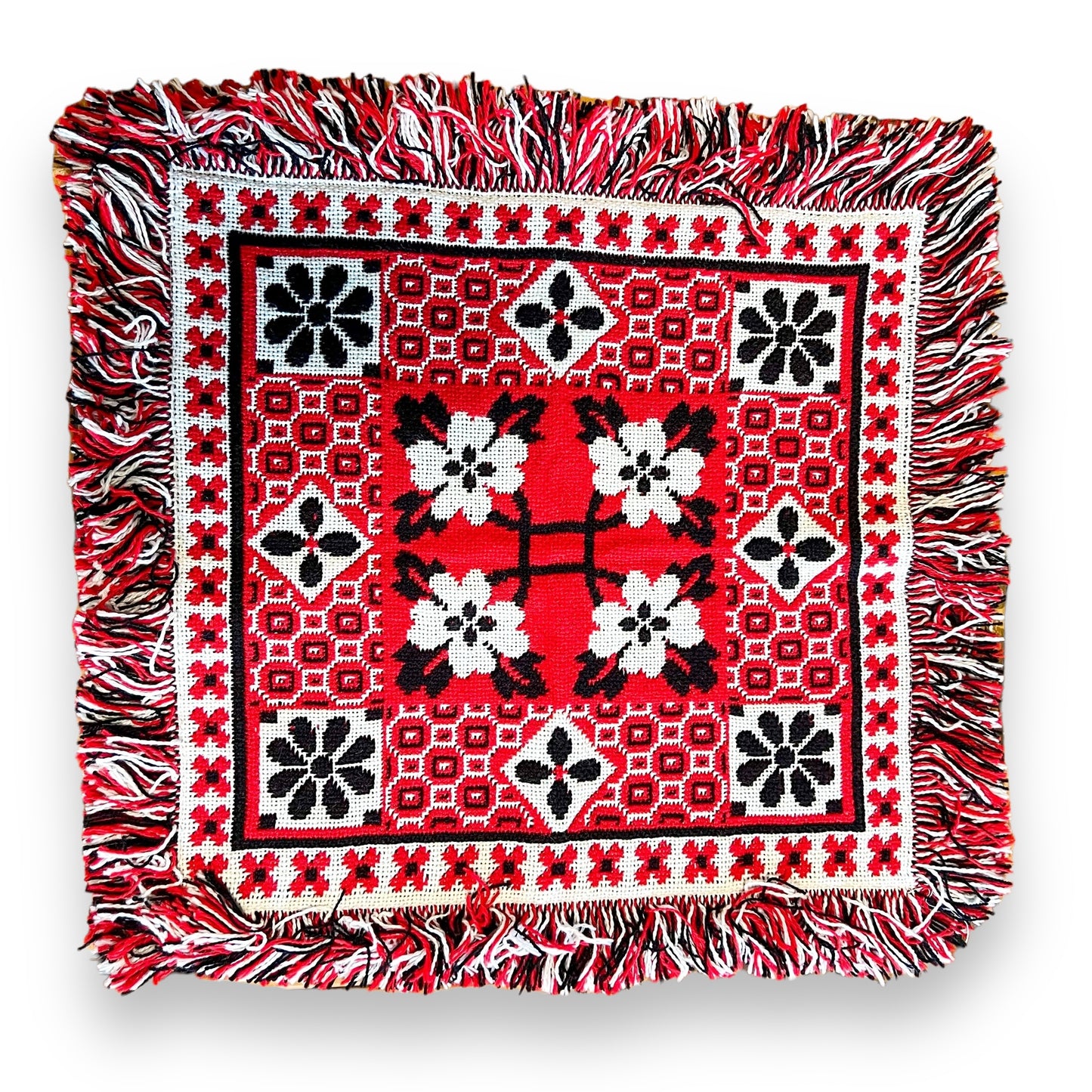 Red, Black and white patterned throw cushion cover 46cm x 50cm