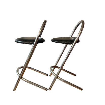 Pair of Chrome & Black Vinyl Bar Stools