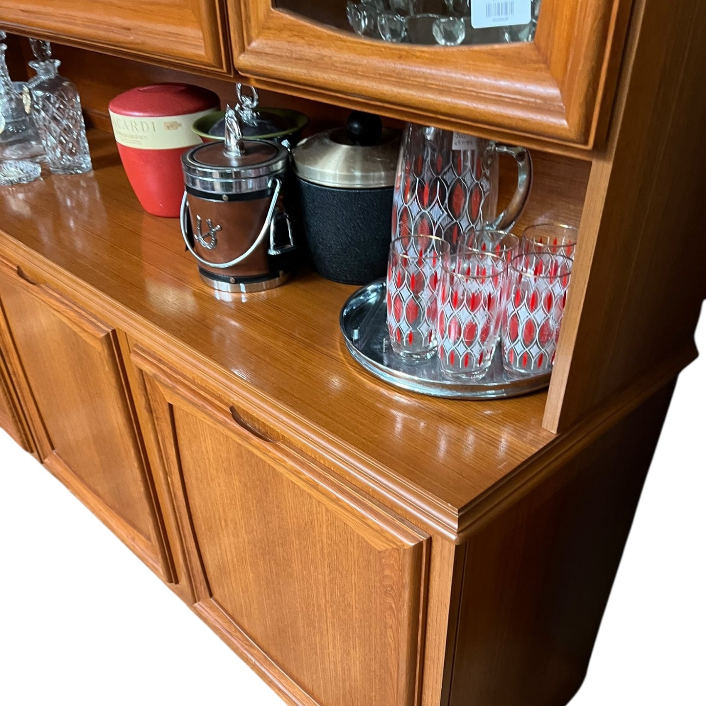 Burgess Teak Pull Down Bar Display Cabinet