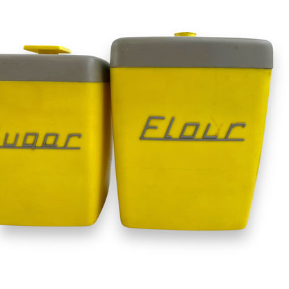 Yellow & Grey 1950s Plastic Nallyware Canister Set of 5 - Coffee, Tea, Rice, Sugar, Flour - Retro Kitchen Storage