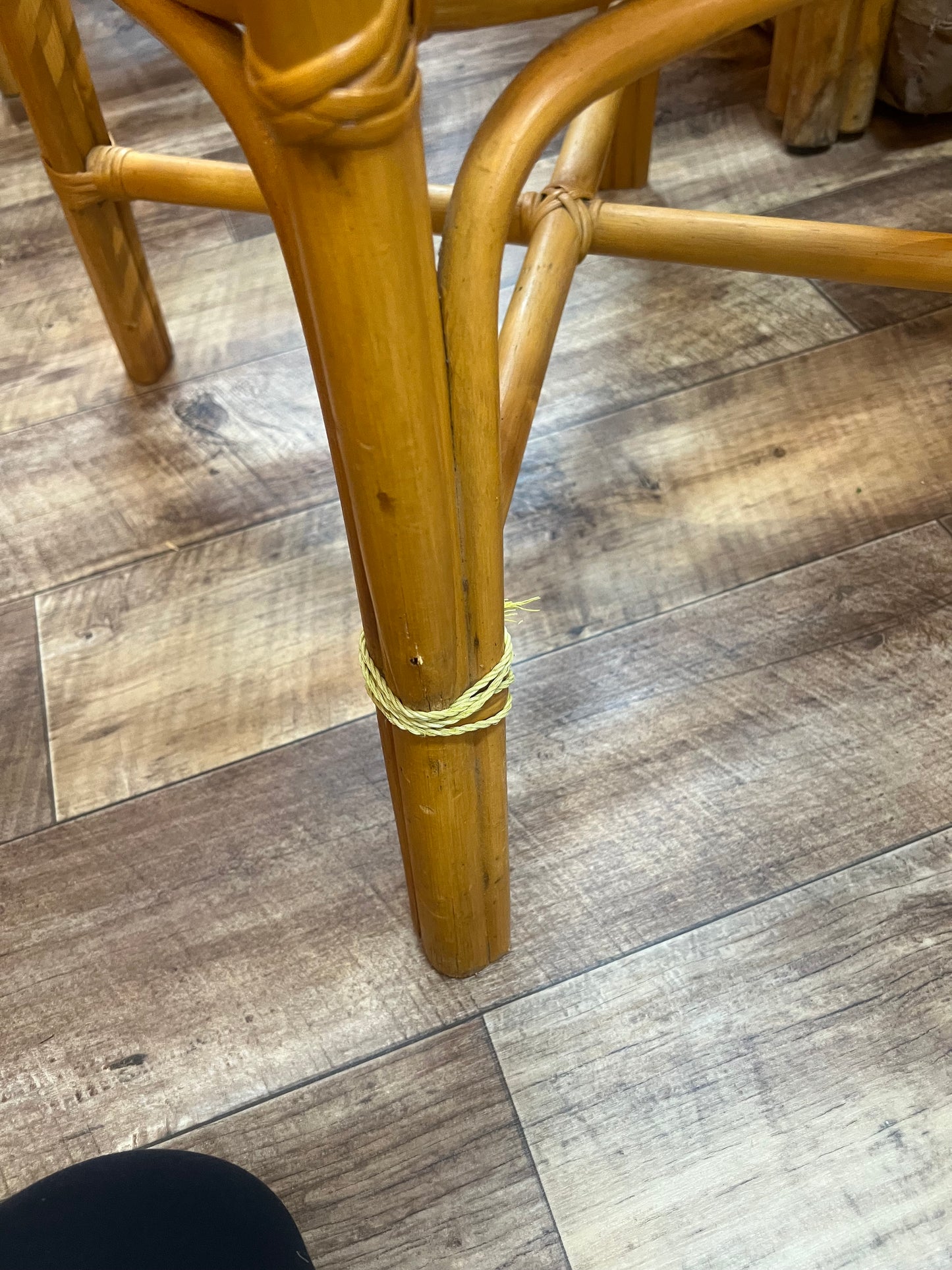 Set of 6 Vintage Bamboo & Rattan Dining Chairs with Floral Cushions