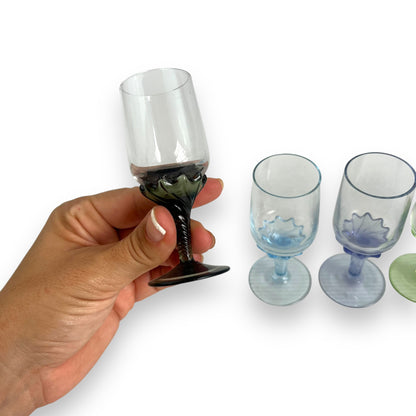 Set of 5 Vintage Dessert Wine Glasses | Coloured Glass Stemware