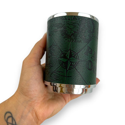 Pen Holder with Embossed Map and Chrome Accents