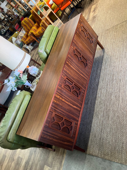Avalon Mid Century Walnut Sideboard / Buffet Cabinet with Carved Doors