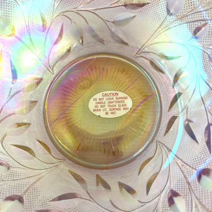 Fenton Pink Iridescent Glass Bowl - Ombré Floral & Leaf Design with Button Edge