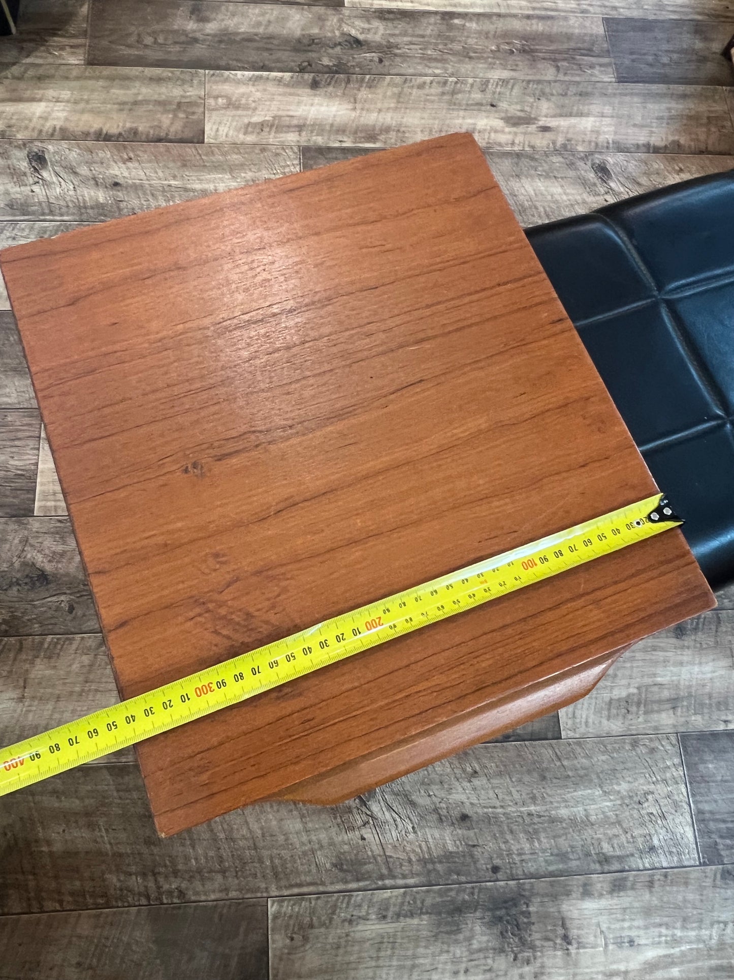 Teak Telephone Bench Seat with Black Vinyl Cushion