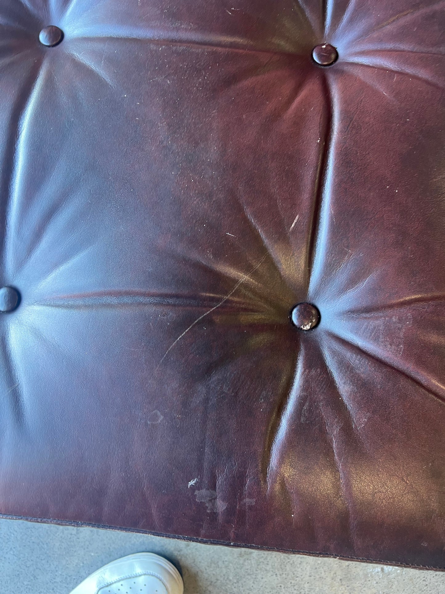 Davis Furniture Leather Footstool – Solid Timber Base